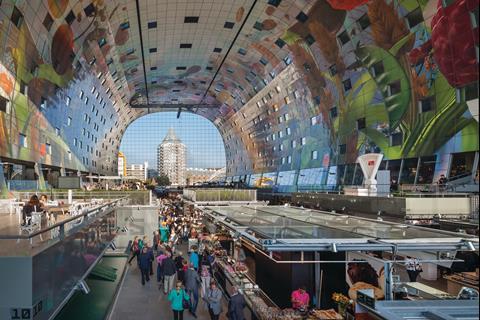 Rotterdam’s Markthal boasts a market-place atmosphere that includes mainstream retail offers, all under one spectacular roof.